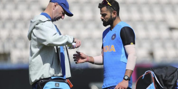 Kohli was seen walking off the ground with his right-thumb dipped in ice Saturday.
