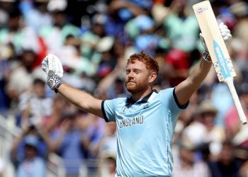 Jonny Bairstow acknowledges the applause of the crowd after reaching his century against India