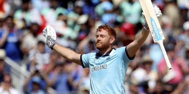 Jonny Bairstow acknowledges the applause of the crowd after reaching his century against India