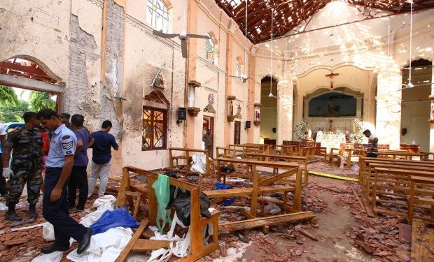 NEGOMBO, SRI LANKA - APRIL 21: Sri Lankan officials inspect St. Sebastian's Church in Negombo, north of Colombo, after multiple explosions targeting churches and hotels across Sri Lanka on April 21, 2019, in Negombo, Sri Lanka. At least 207 people have been killed and hundreds more injured after multiple explosions rocked three churches and three luxury hotels in and around Colombo as well as at Batticaloa in Sri Lanka during Easter Sunday mass. According to reports, at least 400 people were injured and are undergoing treatment as the blasts took place at churches in Colombo city as well as neighboring towns and hotels, including the Shangri-La, Kingsbury and Cinnamon Grand, during the worst violence in Sri Lanka since the civil war ended a decade ago. Christians worldwide celebrated Easter on Sunday, commemorating the day on which Jesus Christ is believed to have risen from the dead. (Photo by Stringer/Getty Images)