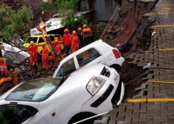 The compound wall collapsed around 1.45 am Friday night in the Kondhawa area, an official said.