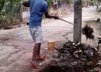 College lecturer cleans drain in Malkangiri