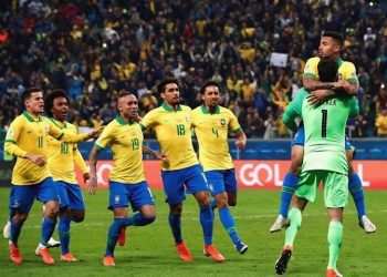 Hosts Brazil will play the winners of Wednesday's second semifinal between champions Chile and Peru in Sunday's final.