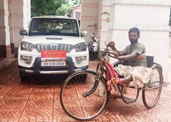 Subramaniyam Patro on the Mayurbhanj Collector’s office premises, Monday