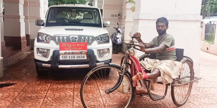 Subramaniyam Patro on the Mayurbhanj Collector’s office premises, Monday