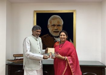 The Union minister posted on Twitter a picture of her and Satyarthi, in which the nobel laureate can be seen presenting his book to her.