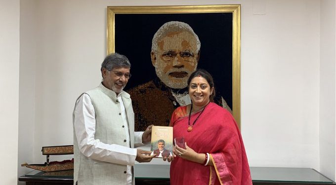 The Union minister posted on Twitter a picture of her and Satyarthi, in which the nobel laureate can be seen presenting his book to her.