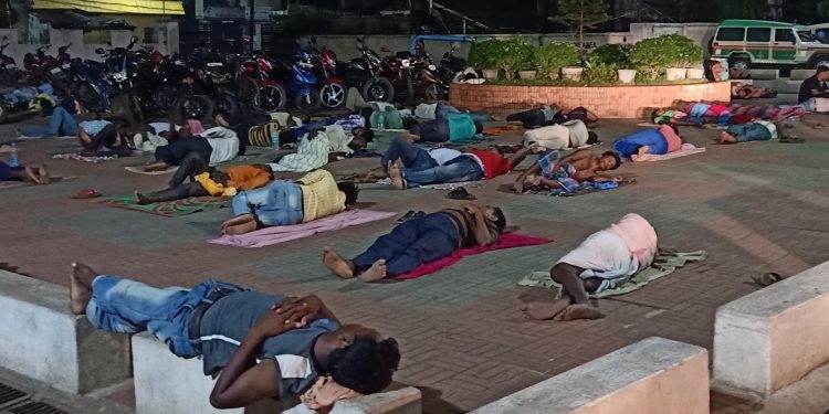 Attendants sleep under open sky at PRMMCH