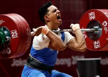 The 22-year-old, who is competing in the 81kg category, also smashed the national record in the clean and jerk event by lifting more than double his body weight (190kg) to score vital points at the Olympic qualifying event.