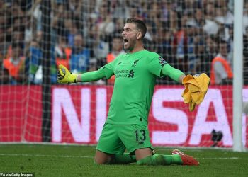 Goalkeeper Adrian of Liverpool celebrates after saving a crucial spot-kick against Chelsea in the Super Cup final, Wednesday