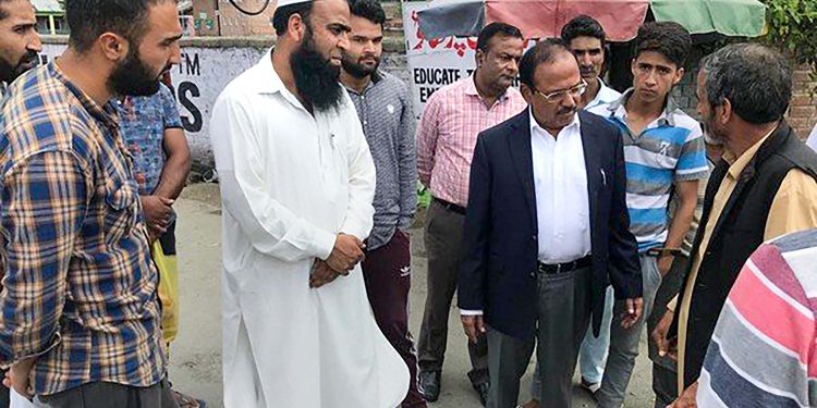 National Security Advisor Ajit Doval interacts with locals in Anantnag, Saturday