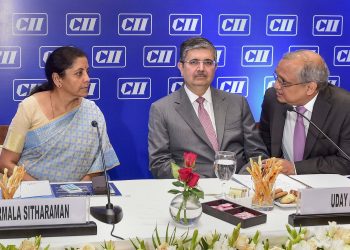 (From left): Nirmala Sitharaman, Uday Kotak and Chandrajit Banerjee