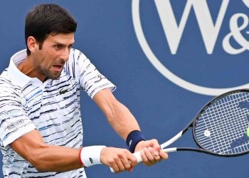 Novak Djokovic in action during his match against Sam Querrey, Tuesday