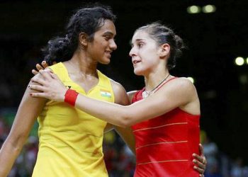 Carolina Marin and PV Sindhu. File pic