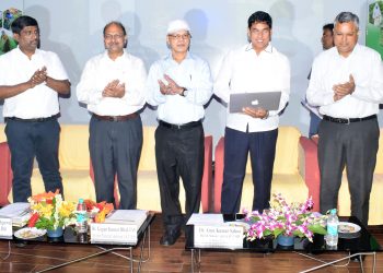 Minister Arun Kumar Sahoo and other dignitaries during the launch of the mobile app, Wednesday