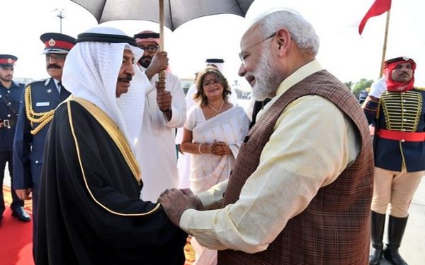 Prime Minister Narendra Modi is greeted by Prince Khalifa Bin Salman Al Khalifa in Bahrain, Saturday