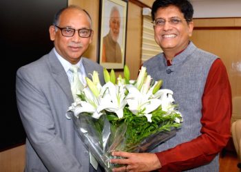 Railway Minister Piyush Goyal (R) and M. Nurul Islam Sujan Tuesday