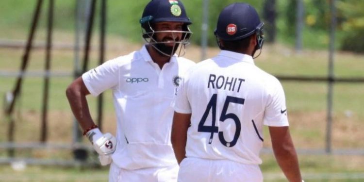 Pujara and Rohit stitched 132 runs together for the fourth wicket to take India to a strong position after being reduced to 89 for 3 at lunch Saturday.