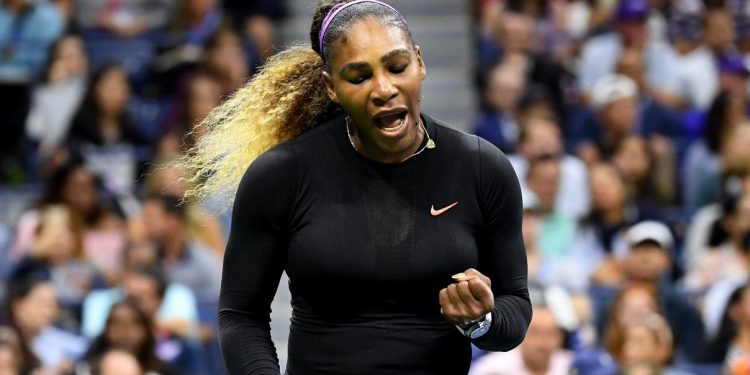 Serena Williams is all pumped up after her first round victory, Monday