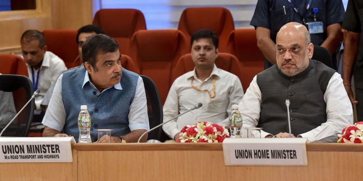 Union Ministers Nitin Gadkari and Amit Shah during the meeting with Chief Ministers, Monday