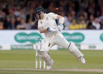 Steve Smith is struck by a delivery from Jofra Archer at Lord's, Saturday