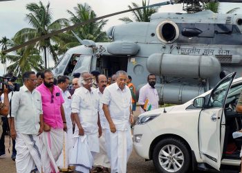 Kerala Chief Minister Pinarayi Vijayan at a relief camp in Wayanad district