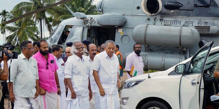 Kerala Chief Minister Pinarayi Vijayan at a relief camp in Wayanad district