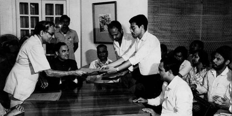 Assam Accord signed by the Centre, the state, AASU and AAGSP in the presence of then Prime Minister Rajiv Gandhi in 1985.