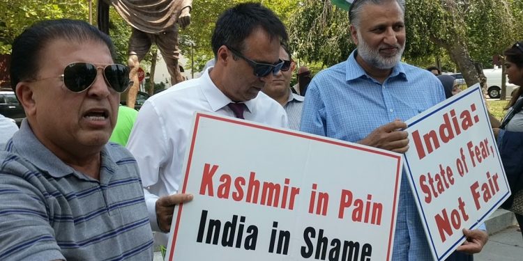 Accusing India of human rights violations in Kashmir, the protestors Tuesday sought the intervention of US President Donald Trump and the United Nations to solve the vexed issue.