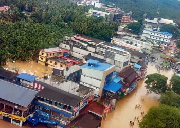 An aerial view of the flooded Malappuram district in Kerala