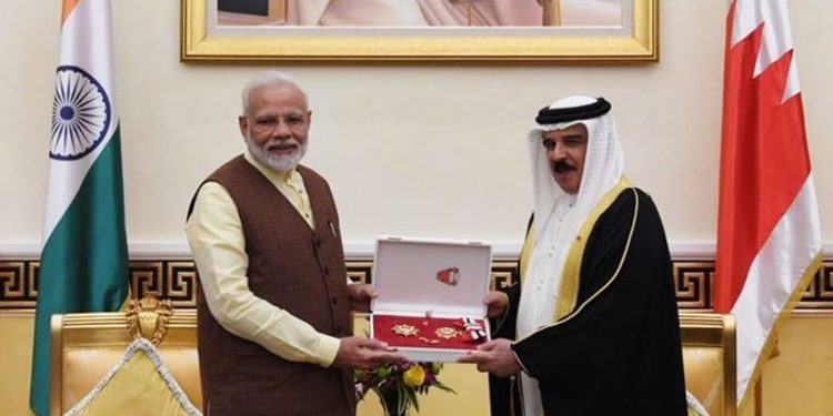 Modi, the first Indian prime minister to visit Bahrain, received the honour Saturday night when he called on the King of Bahrain.