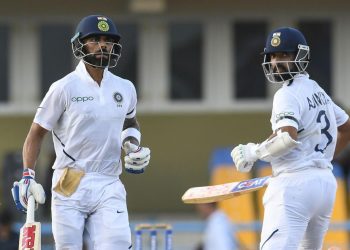 Rahane remained unbeaten on 53 while Kohli was batting on 51 as India reached 185 for three at stumps on the third day of the match Saturday.