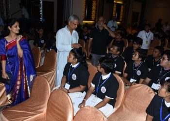 OrissaPOST Editor Tathagata Satpathy and CEO Adyasha Satpathy speak to the participants of the Mettle Meet 2019, Thursday