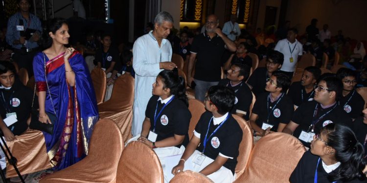 OrissaPOST Editor Tathagata Satpathy and CEO Adyasha Satpathy speak to the participants of the Mettle Meet 2019, Thursday