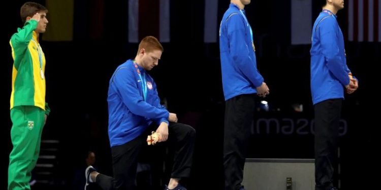 Fencer Race Imboden (pictured) and hammer thrower Gwen Berry both came under fire after protesting the policies of President Donald Trump as they collected medals in Lima.