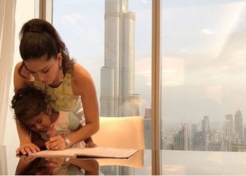 #Motherhood: Sunny Leone helps daughter finish homework