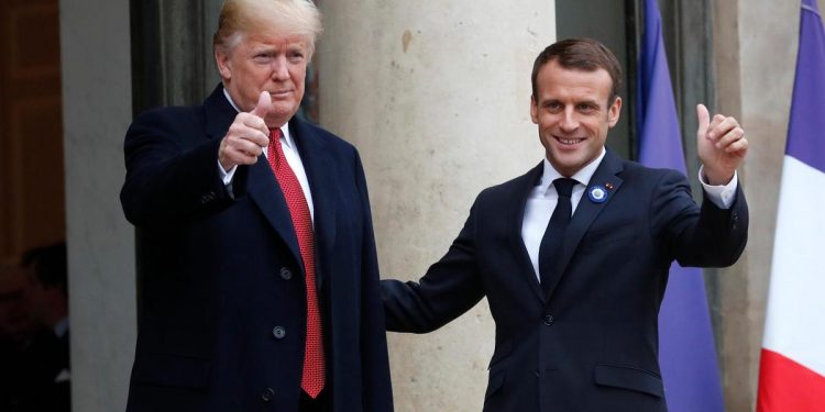 US President Donald Trump and French President Emmanuel Macron. File pic