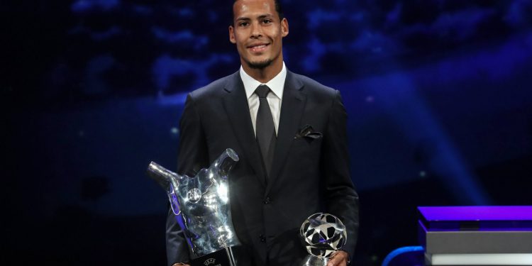 The Dutch international received the trophy at the end of the 2019-2020 UEFA Champions League group stage draw held at Grimaldi Forum in Monaco.