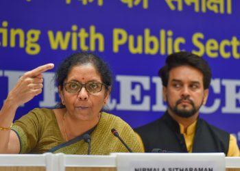 Finance Minister Nirmala Sitharam addresses the media after her meeting with bank officials