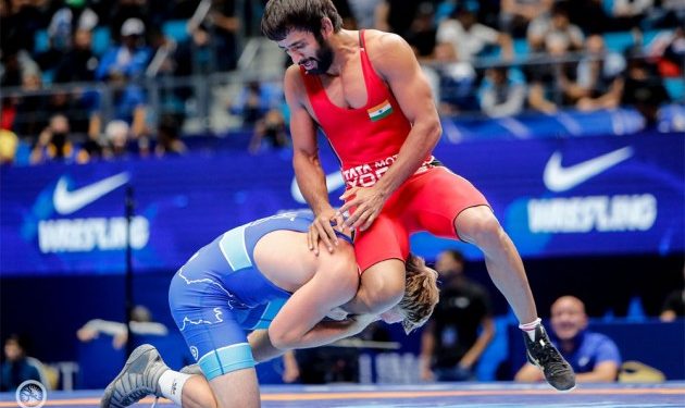 Bajrang Punia in action during his semifinal bout