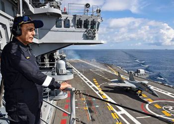 Rajnath Singh on INS Vikramaditya