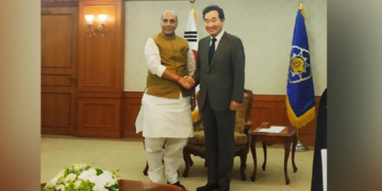 Rajnath Singh with South Korean PM Lee Nak-Yon, Wednesday