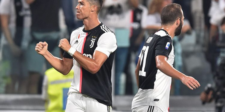 Cristiano Ronaldo celebrates after scoring for Juventus against Napoli, Saturday