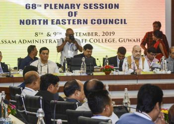 Union Home Minister Amit Shah (2nd right) at the plenary session of the North East Council