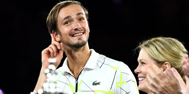 September 8, 2019 - Daniil Medvedev during the Men's Singles Final trophy presentation at the 2019 US Open. (Photo by Garrett Ellwood/USTA)