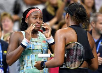 The emotional clash was followed by tearful on-court interviews, Osaka asking Gauff to join her with the microphone as they met at the net.