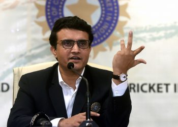 Sourav Gangully gesticulates as he talks to the media after taking over as the BCCI president, Wednesday