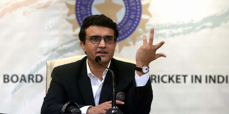 Sourav Gangully gesticulates as he talks to the media after taking over as the BCCI president, Wednesday
