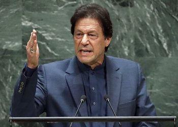 NEW YORK, NY - SEPTEMBER 27: Prime Minister of Pakistan Imran Khan addresses the United Nations General Assembly at UN headquarters on September 27, 2019 in New York City. World leaders from across the globe are gathered at the 74th session of the UN General Assembly, amid crises ranging from climate change to possible conflict between Iran and the United States.   Drew Angerer/Getty Images/AFP
== FOR NEWSPAPERS, INTERNET, TELCOS & TELEVISION USE ONLY ==