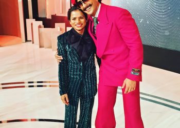 Dutee Chand with actor Ranveer Singh at the award ceremony